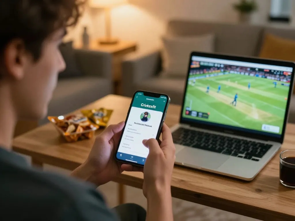 Engaging user placing a live bet on the Crickexfit app, highlighting mobile cricket betting.