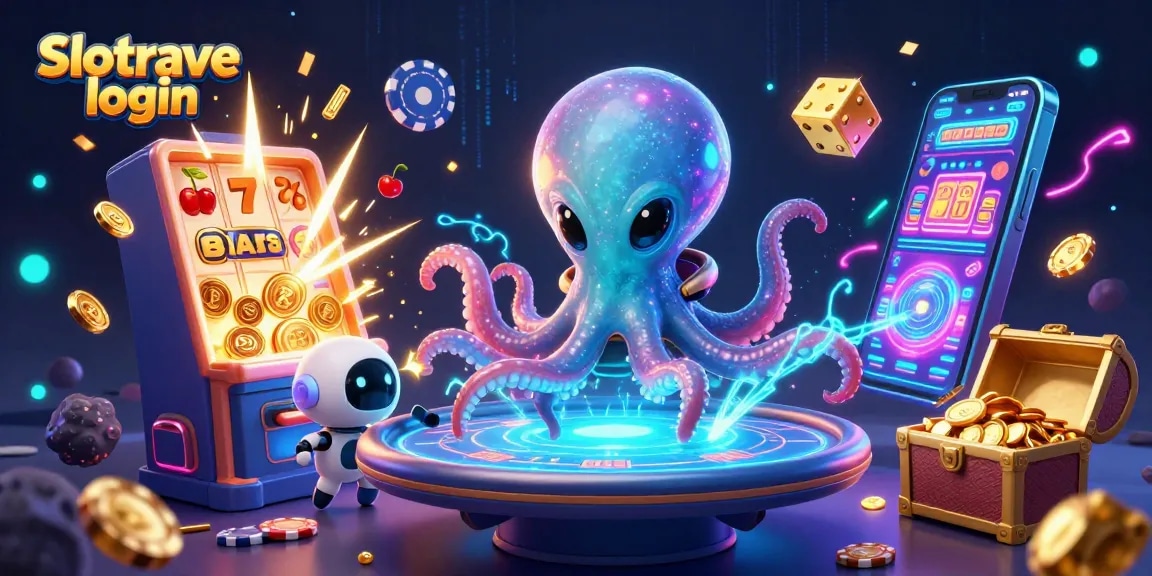 Engage with Slotrave login surrounded by a vibrant alien casino scene bursting with winnings.