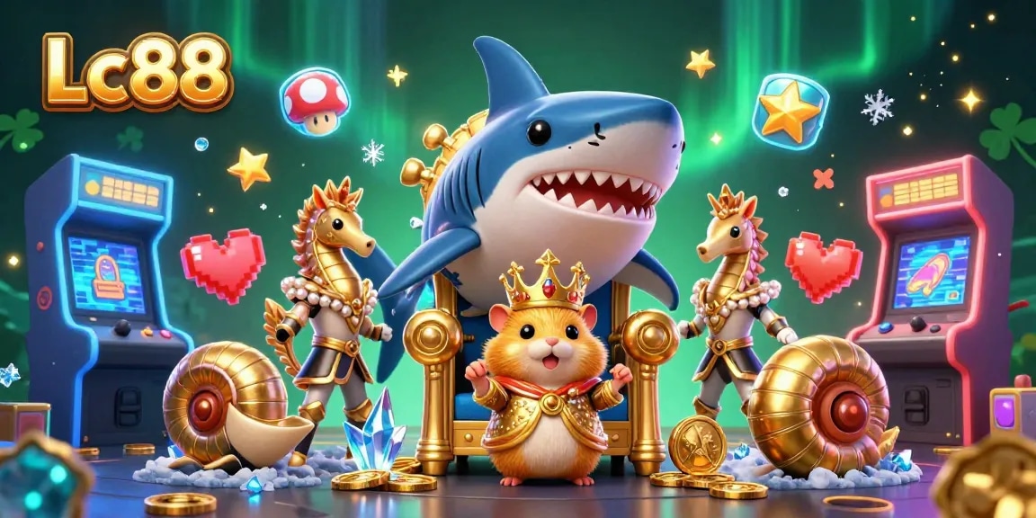 Engage with thriving casino action at Lc88 featuring a vibrant 3D illustrated scene.
