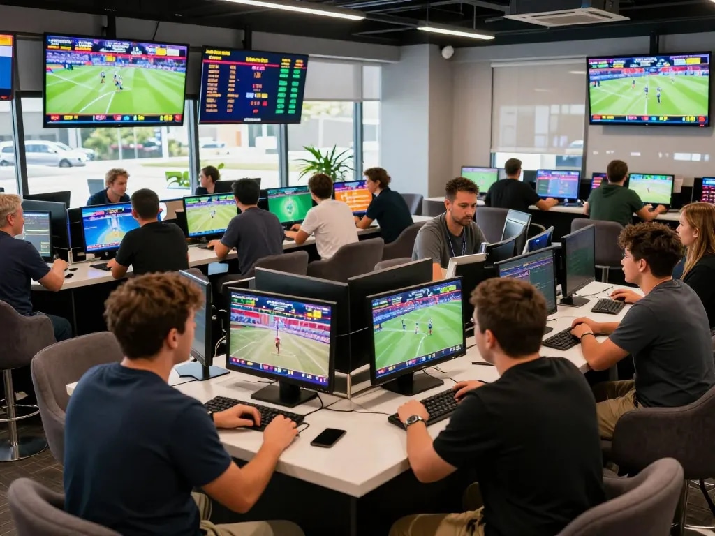 Engaging sports betting action at mb66ac, showcasing enthusiastic bettors strategizing their wagers.