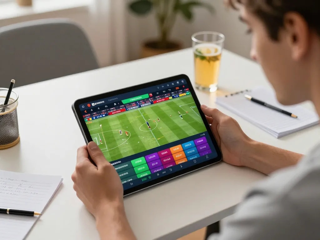 Engaging with KQBD sports betting app during a live football match, enhancing user experience.