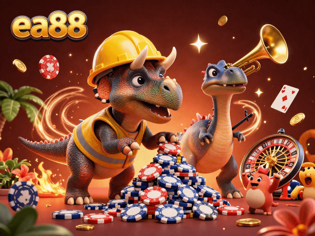 ea88 captures thrilling casino energy with vibrant characters and dynamic elements.