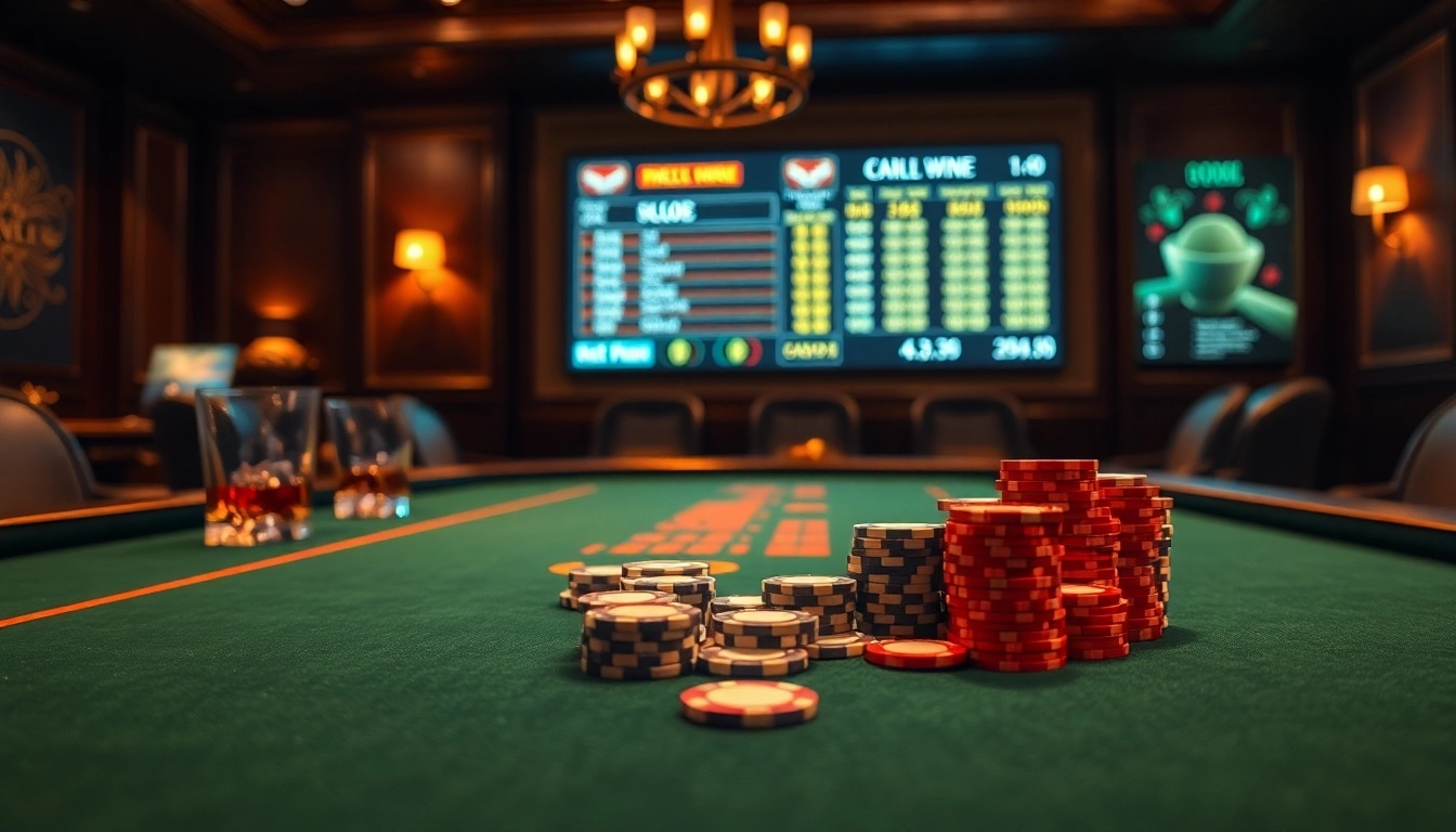 WestAce bietet eine aufregende Casino-Atmosphäre mit stilvollen Spieltischen und Chips.