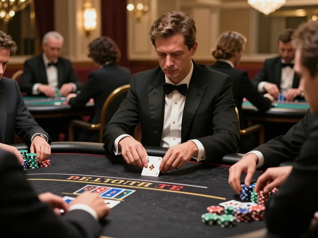 Engaging moment at a professional poker table showcasing a Staubbindematte permanent Industrie enhancing cleanliness around the gaming area