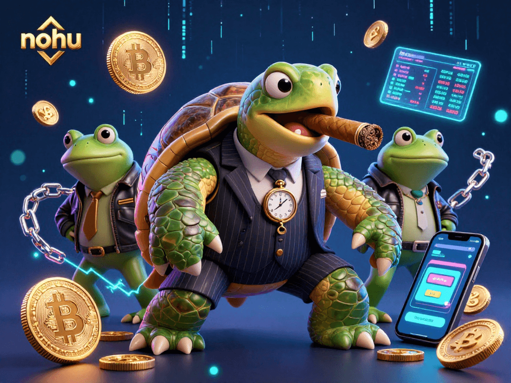 Experience nohu's rich animated casino scene with a turtle mobster and bullfrog enforcers.