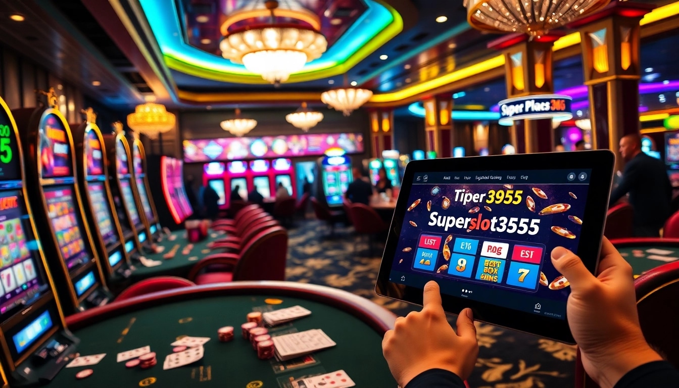 Engaging scene of professional gaming at a casino showcasing https://www.superslot365.net/ with vibrant slot machines and poker tables.