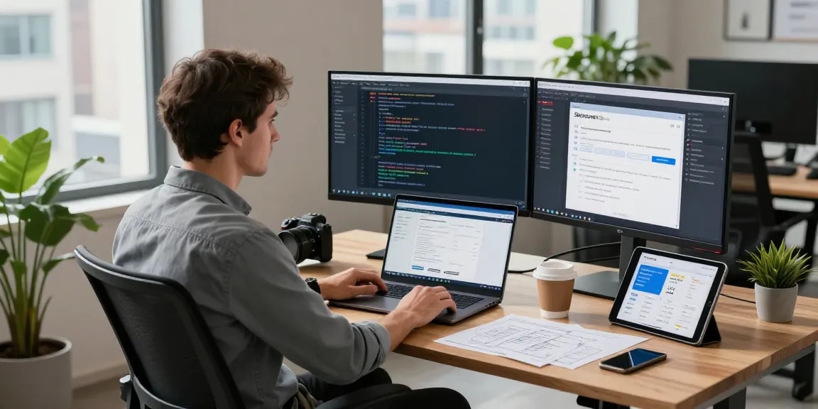 Shopware-Entwicklungsarbeitsplatz mit einem Experten von SP Webconsulting, der E-Commerce-Lösungen optimiert