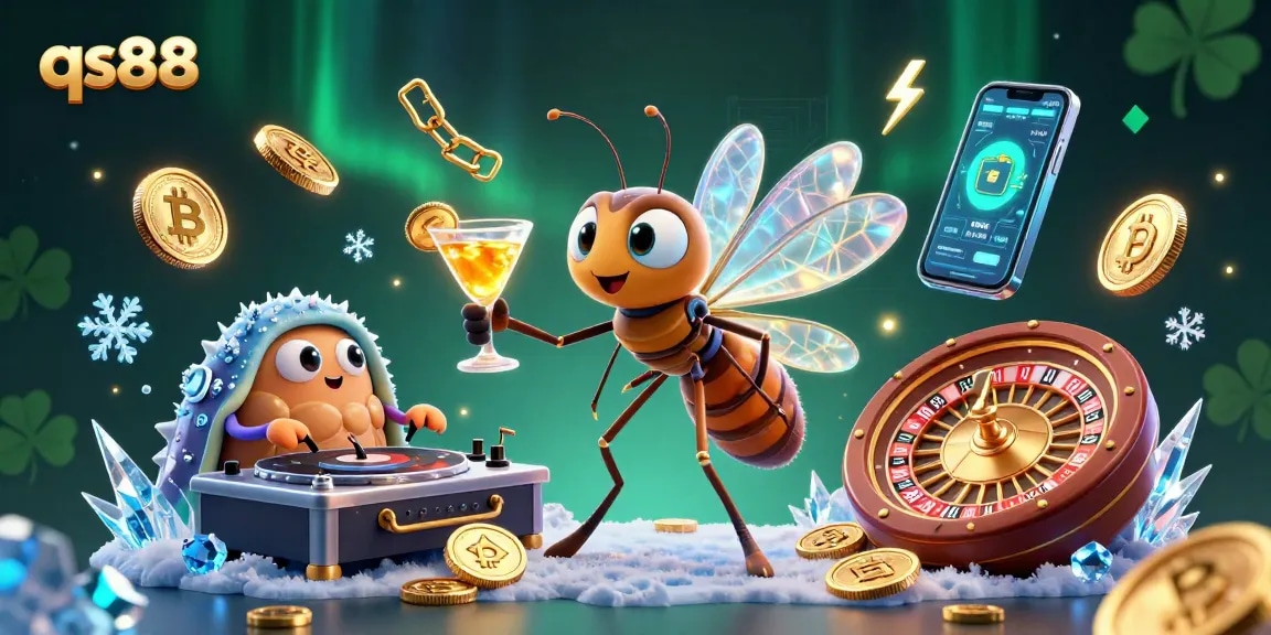 Engage with the vibrant qs88 casino scene featuring unique characters and crypto elements.