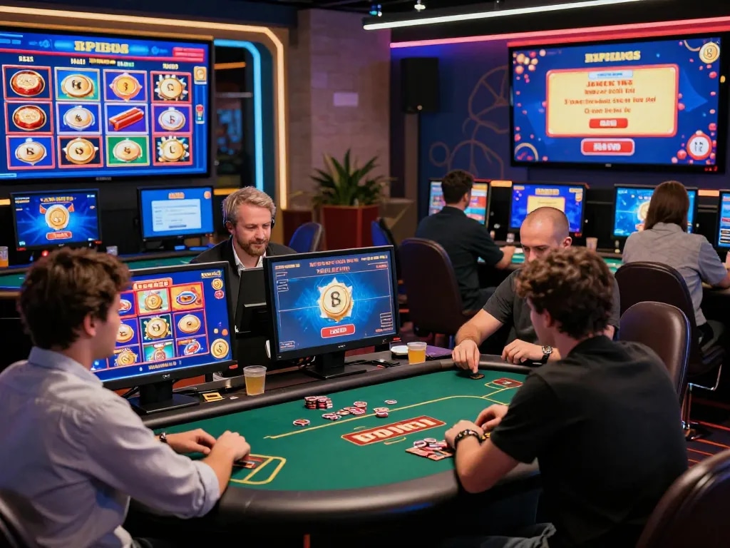 Engaging luck8 online gambling scene showcasing diverse players enjoying exciting games in a vibrant virtual casino.