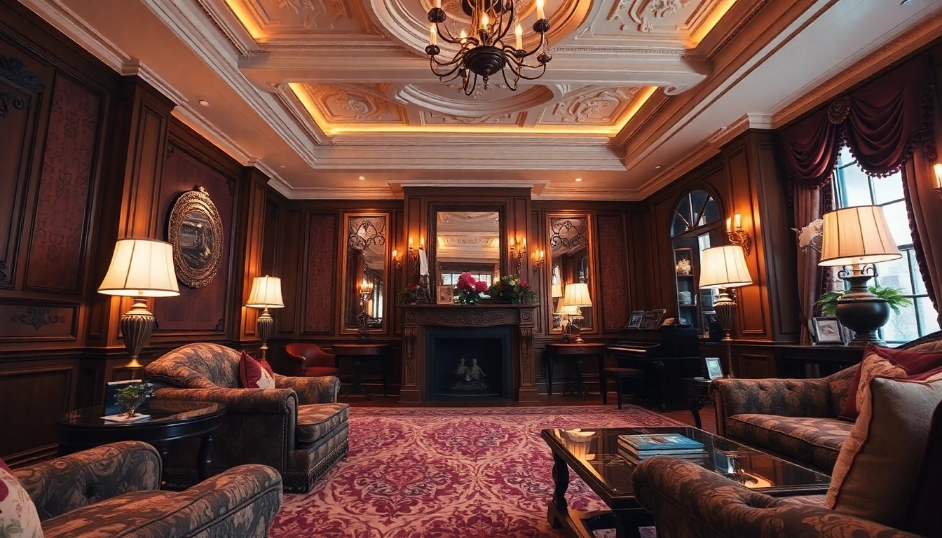 Experience Luxury in a beautifully designed room with elegant decor and warm lighting.