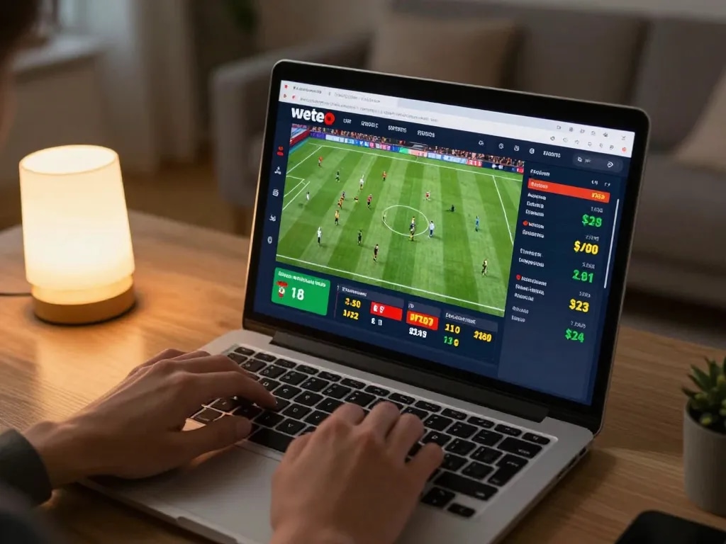 Engaged viewer placing bets on lương sơn tv sports matches on a laptop
