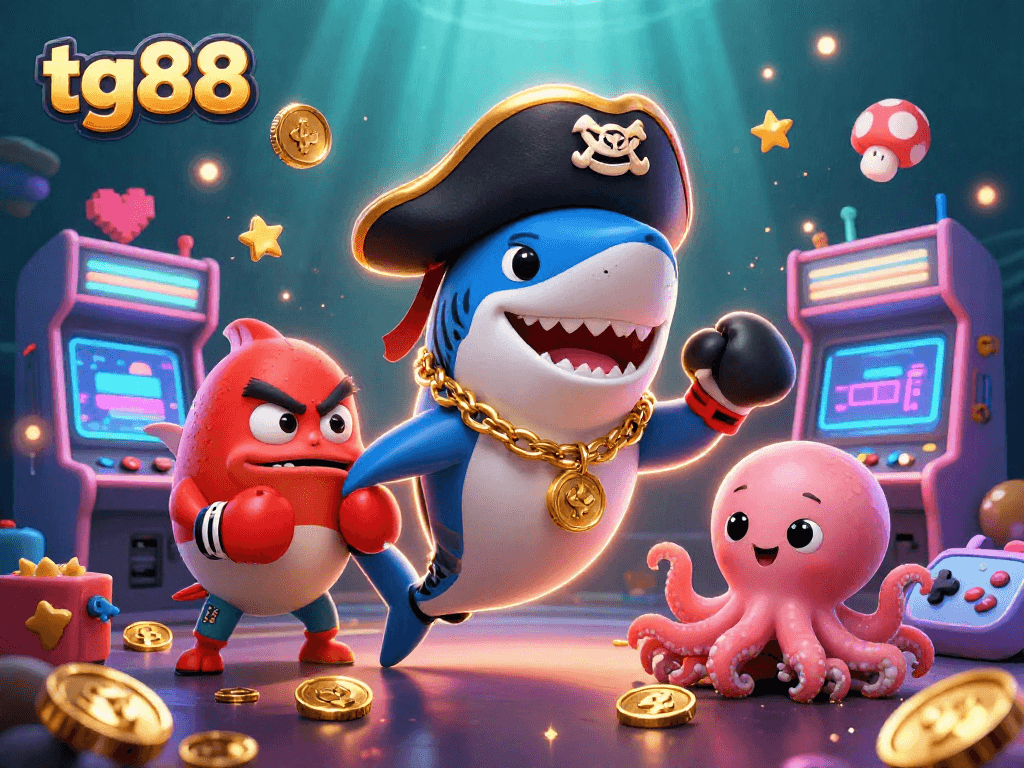 Engage with tg88's vibrant casino scene featuring dynamic characters and arcade elements.