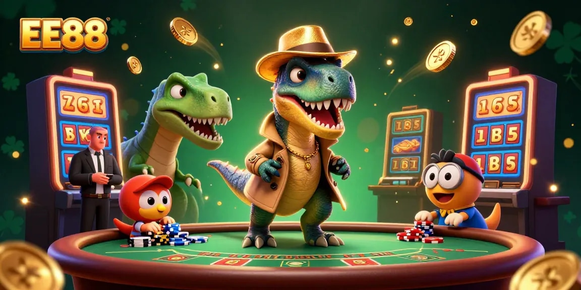 Experience the excitement at EE88 with vibrant casino elements and playful characters.