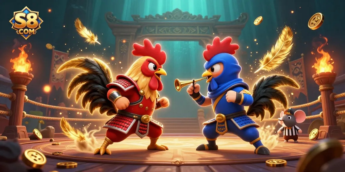 Engage with S8 COM as twin roosters face-off in an electrifying online gaming arena.