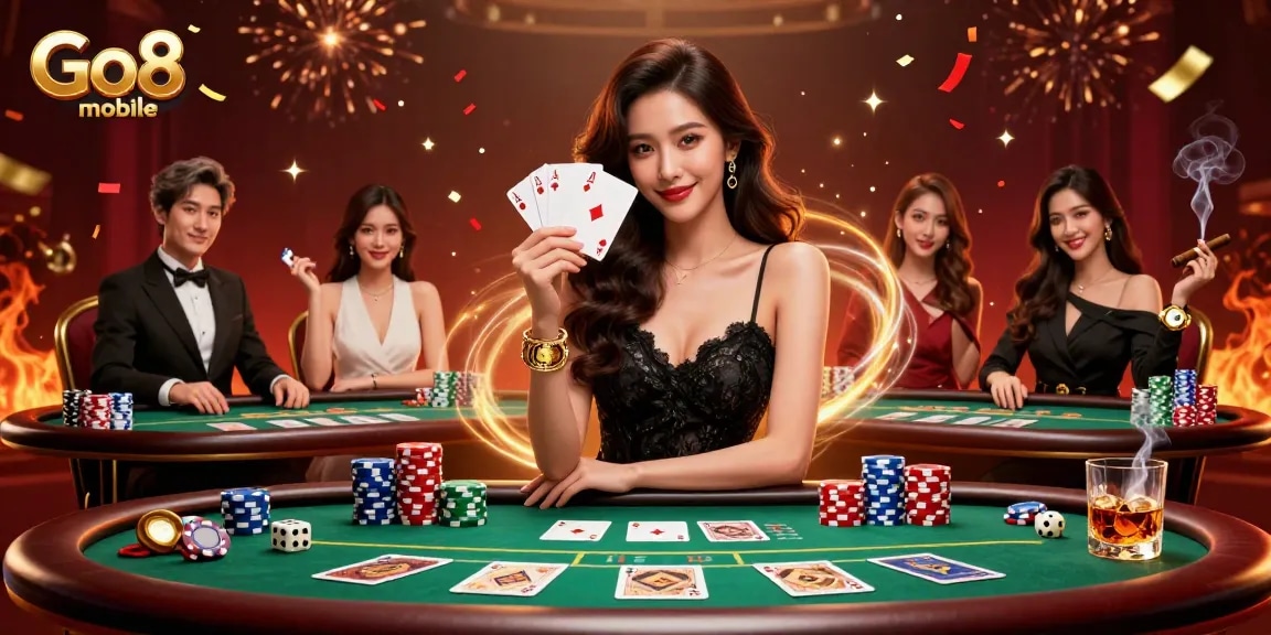 Engage with Go8 mobile and experience thrilling poker action in a vibrant casino setting.