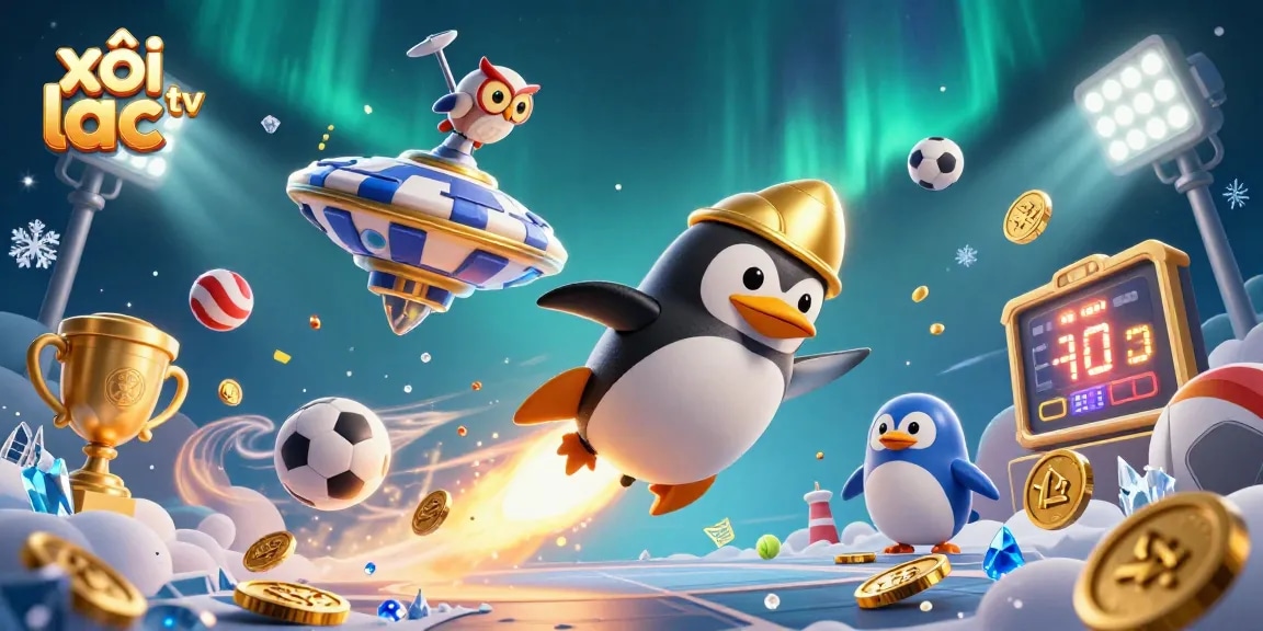 Experience thrilling sports betting action with xôi lạc tv as the golden penguin blasts through vibrant casino elements.