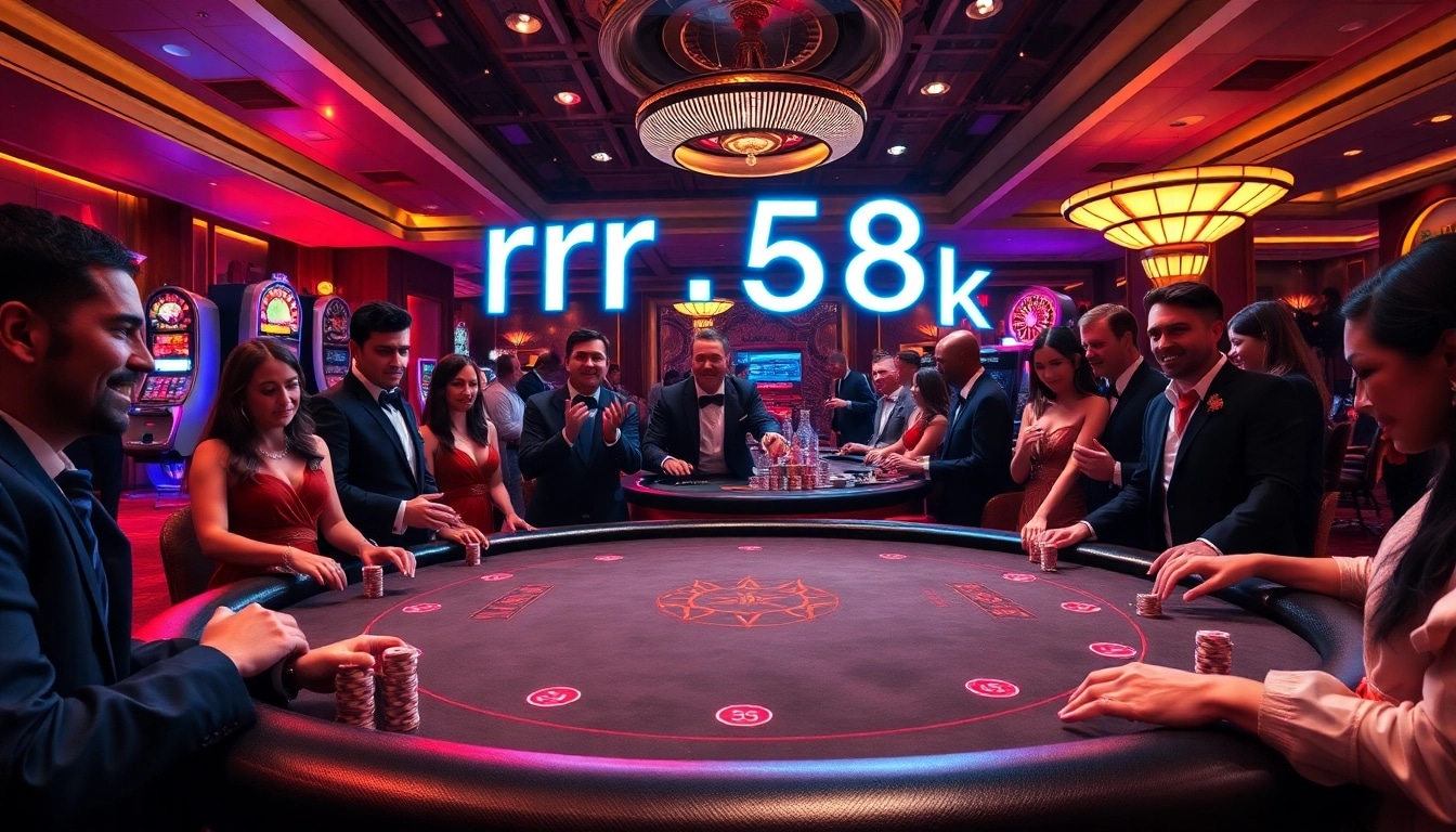 Experience high-stakes gaming excitement at rr88 58k with luxurious poker tables and vibrant casino ambiance.