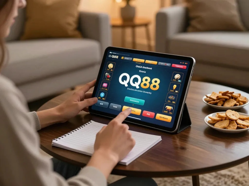 Engaging in a strategic betting session on the QQ88 platform in a cozy living room.