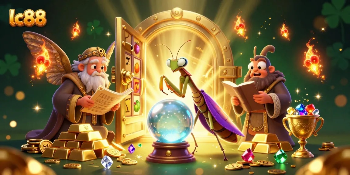 Engage in thrilling luck with lc88's colorful casino scene featuring vibrant slot reels.