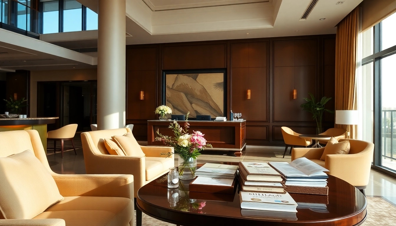 Moderne Hotelbedarf in einer eleganten Lobby, die Gastfreundschaft und Komfort vermittelt.
