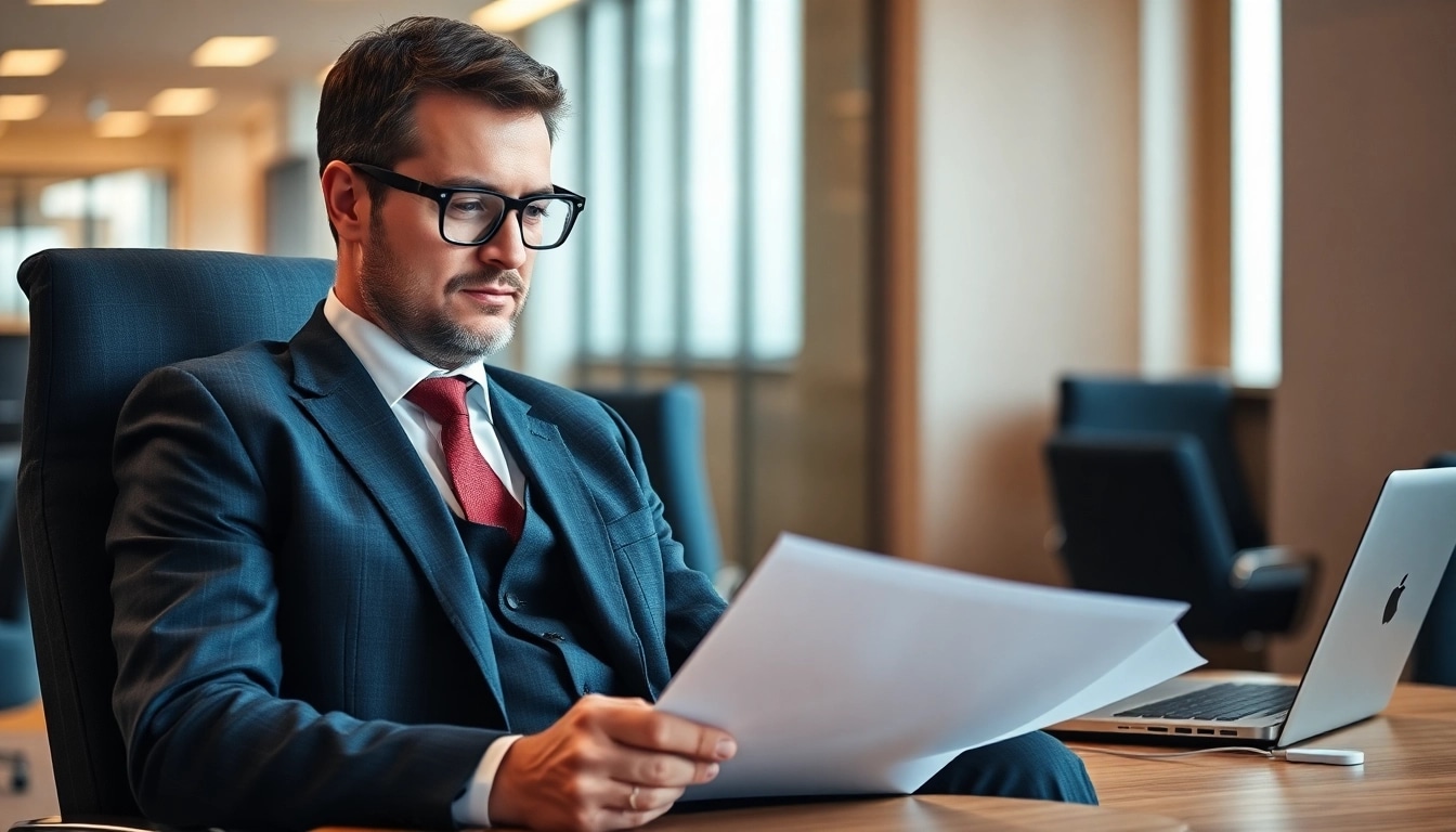 Professioneller Headhunter Hannover prüft Bewerbungen in modernem Büro.