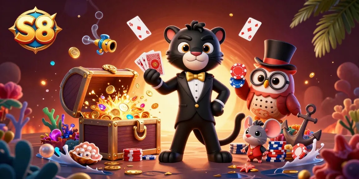 Engage in thrilling gameplay at S8 with a stylish panther dealer, showcasing a lively casino atmosphere.