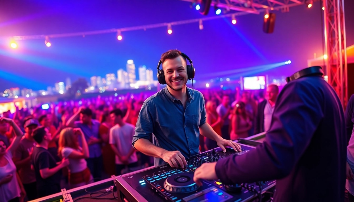 DJ aus München begeistert das Publikum auf einem Festival mit mitreißenden Beats.