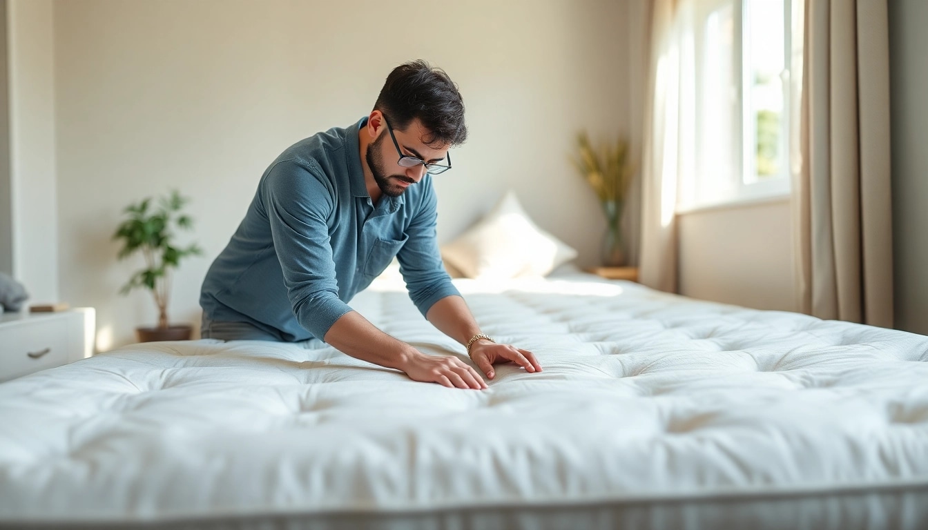 Wasserbett Reparatur mit einem Techniker, der ein Wasserbett im gemütlichen Raum repariert.