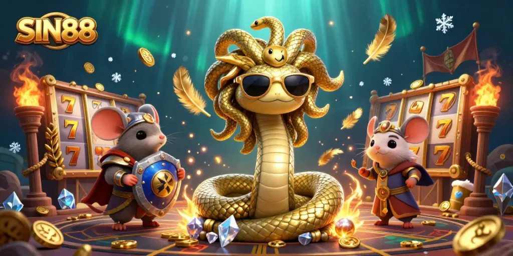 SIN88 brings a vibrant online casino atmosphere with characters enjoying gaming action and exciting jackpot opportunities.