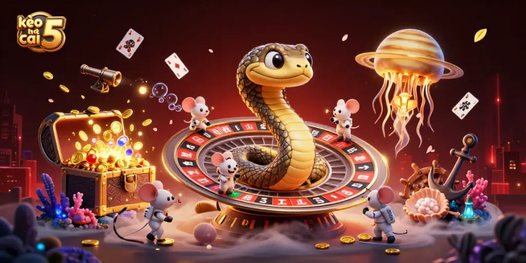 Betting animated scene with kèo nhà cái 5 featuring a cosmic dealer and engaging characters.