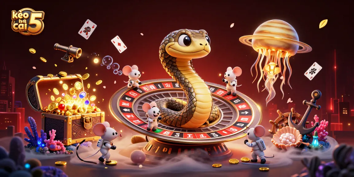 Betting animated scene with kèo nhà cái 5 featuring a cosmic dealer and engaging characters.