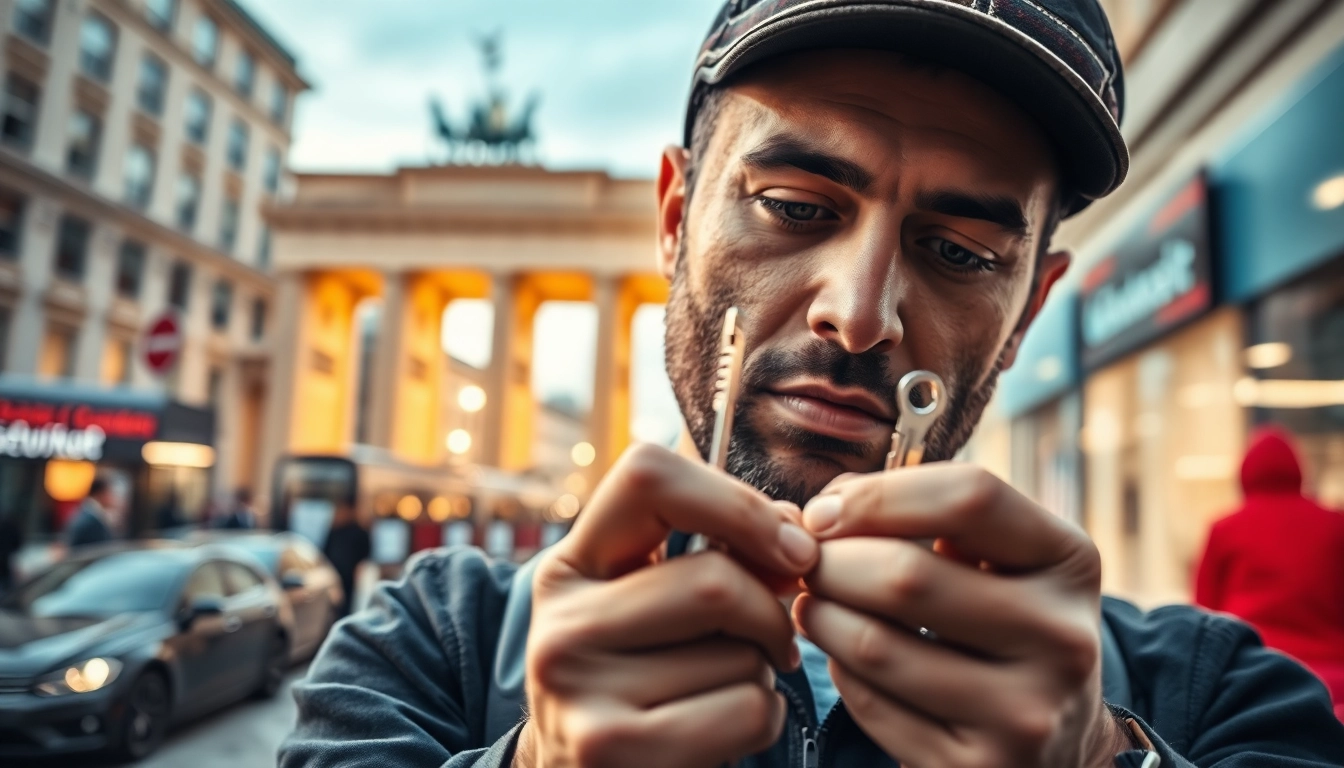 Schlüsseldienst Berlin zeigt einen professionellen Schlüsseldienst, der in Berlin arbeitet.