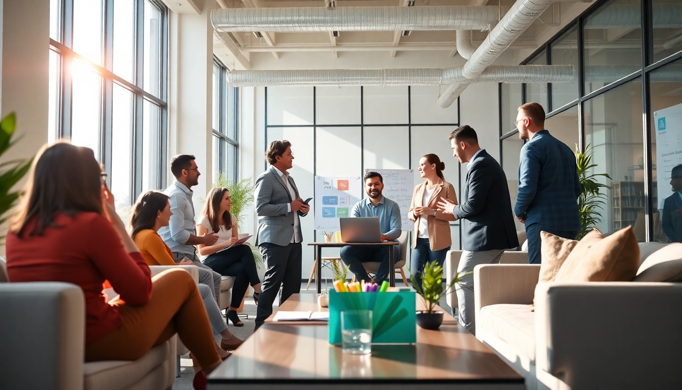 Markenführung im Fokus: Ein kreatives Team arbeitet in einem modernen Büro.