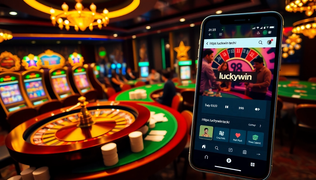 Experience thrilling gameplay at https://luckywin.tech/ with vibrant slot machines and poised poker players.