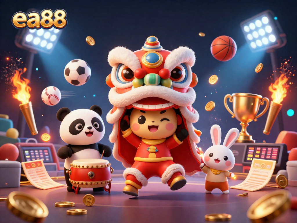 Engage with exciting betting action at ea88, featuring a lively Chinese New Year celebration with sports elements.
