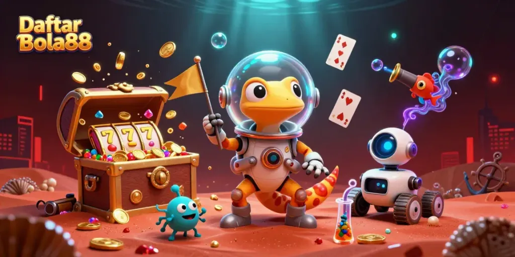 Experience winning strategies with Daftar Bola88 in a vibrant 3D casino-themed scene.