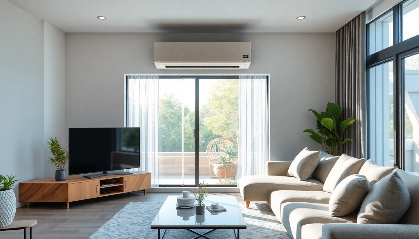 Effortlessly Klima kaufen: Modern air conditioning unit enhancing living room aesthetics.