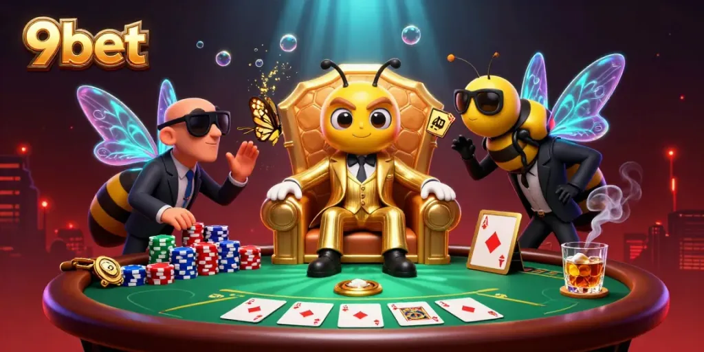 Engage with 9bet's thrilling casino scene showcasing a lively poker atmosphere.