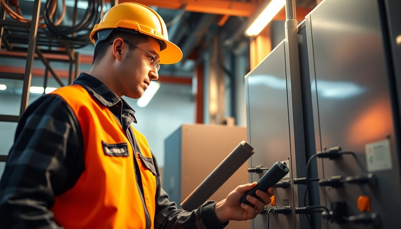 Technician conducting DGUV V3 Prüfung to ensure electrical equipment safety and compliance.