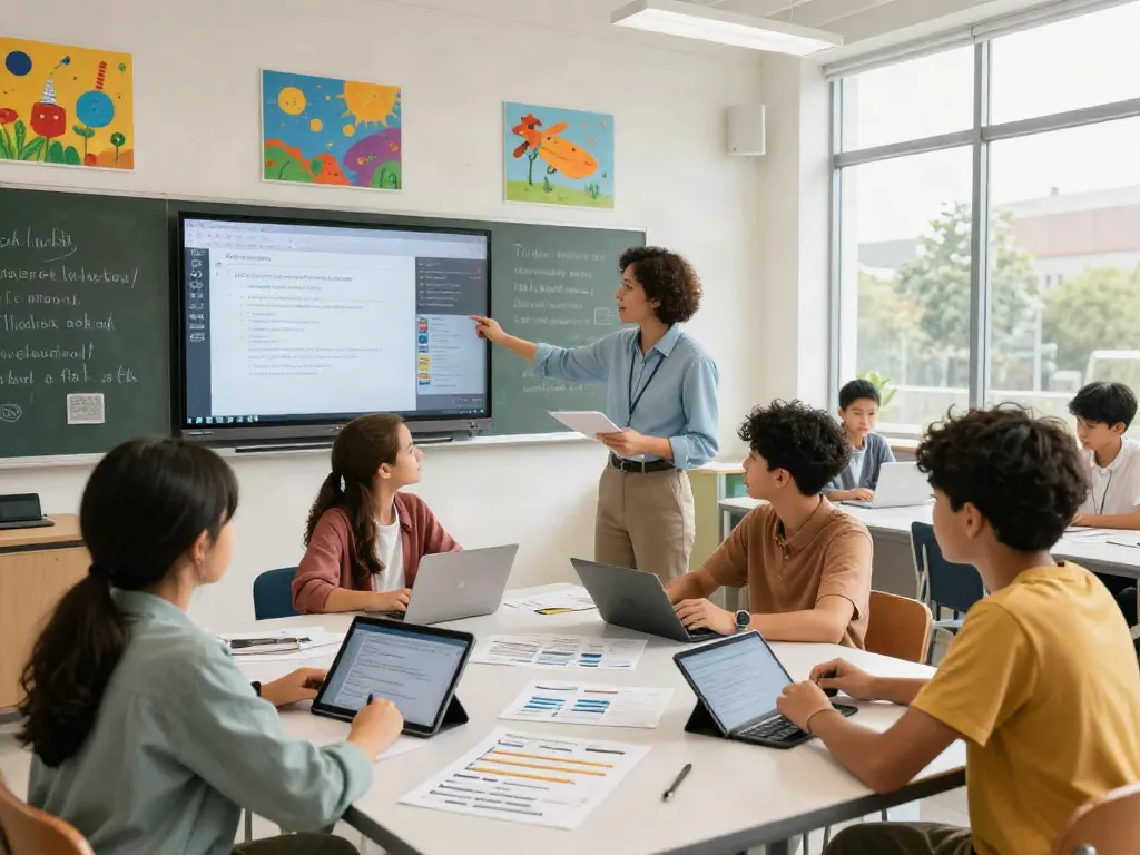 rokok88 enhancing digital learning with students collaborating in a modern classroom