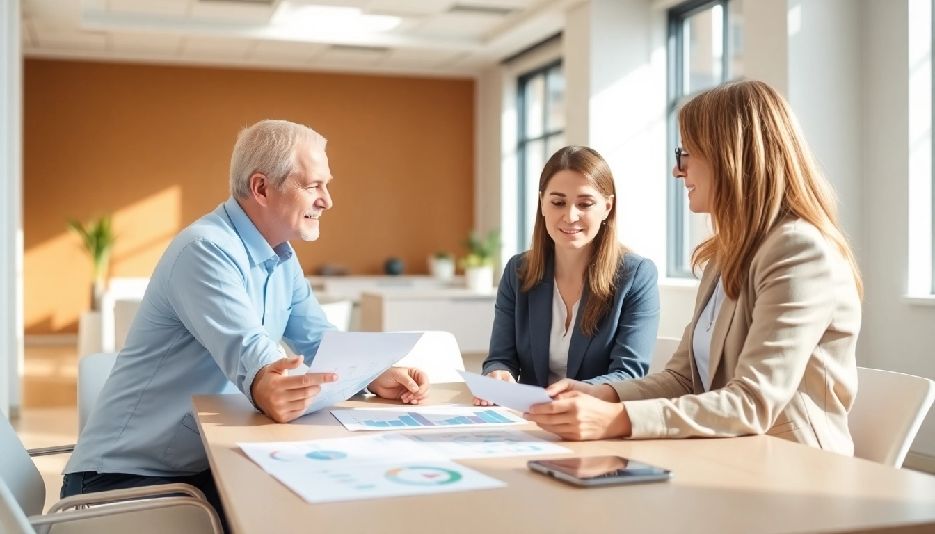 Discussing strategies for unternehmensberatung altenpflege in a bright modern office setting.