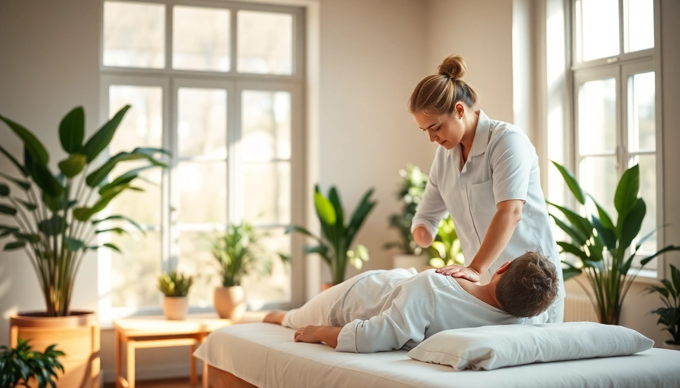 Erfahrene Osteopathie Kiel in ruhiger Praxis mit Patient und natürlichen Elementen.
