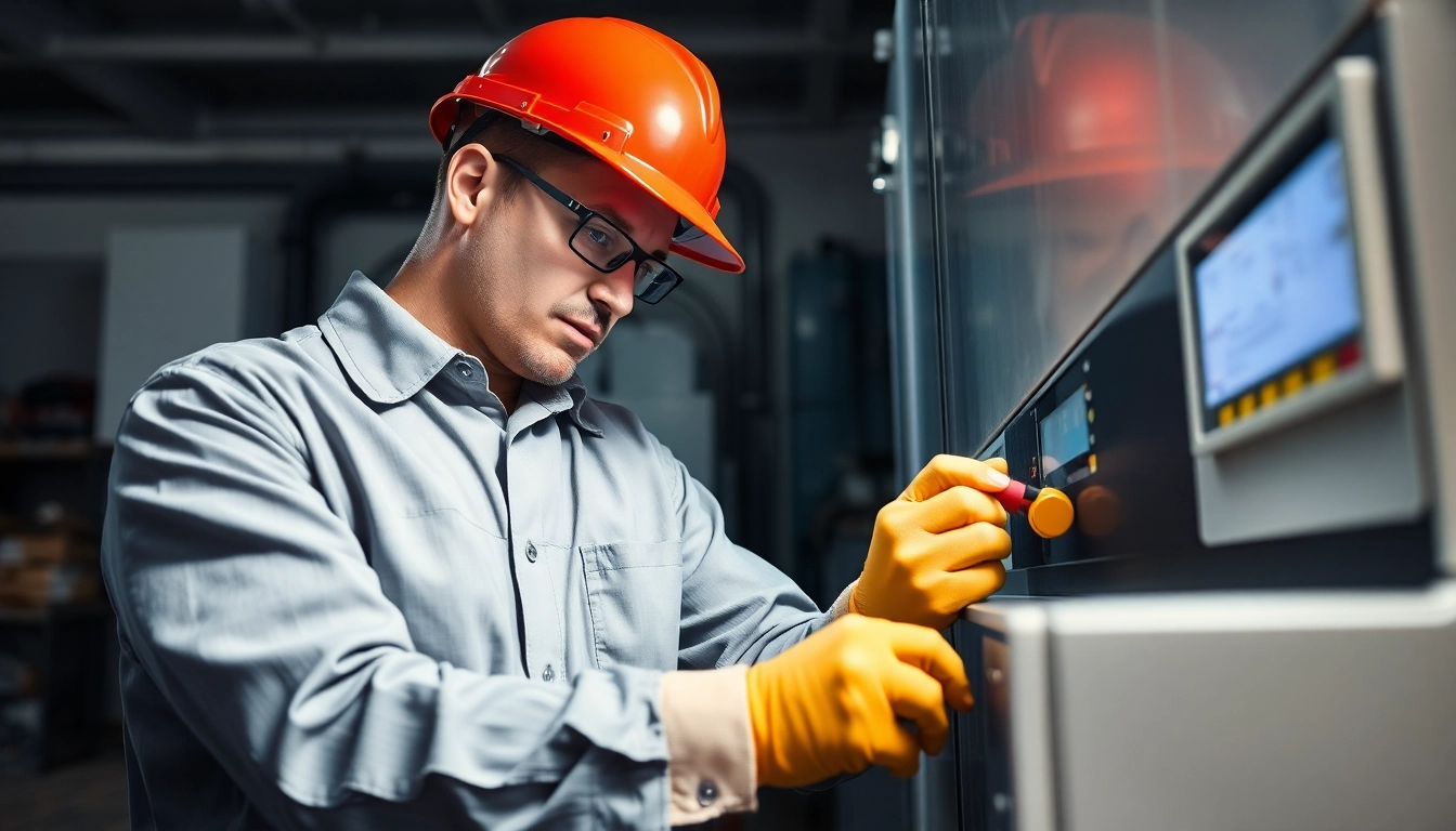 Technician performing a DGUV V3 Prüfung on electrical equipment, ensuring compliance and safety standards.