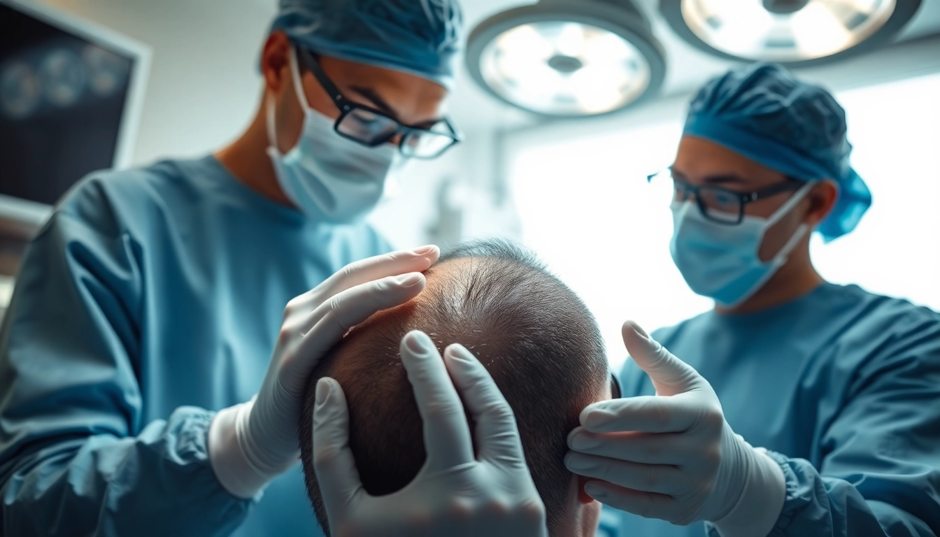 HAARTRANSPLANTATION TÜRKİE: Behandlungsprozess einer Haartransplantation im modernen Operationssaal.
