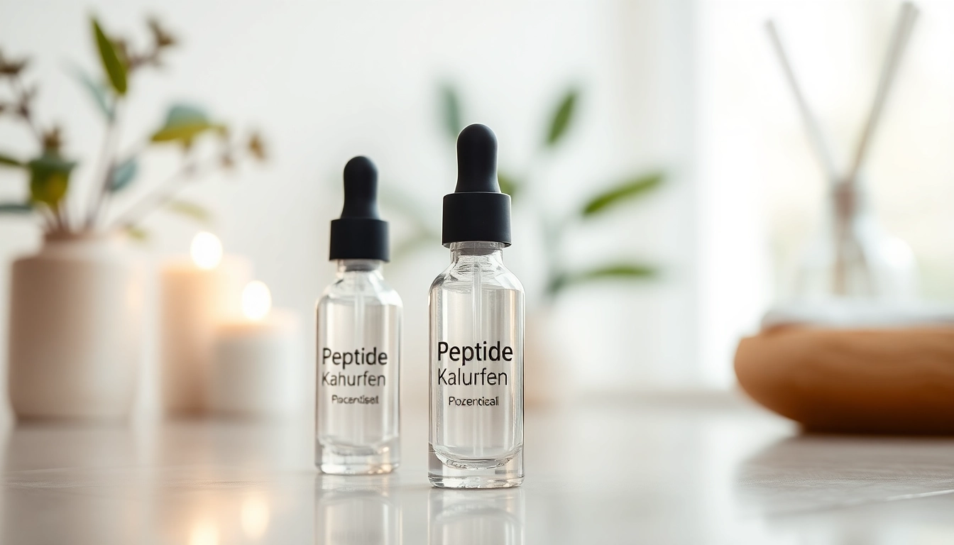 Peptide kaufen: Elegante Vials in einem modernen Spa-Setting präsentieren effektive Hautpflegeprodukte.