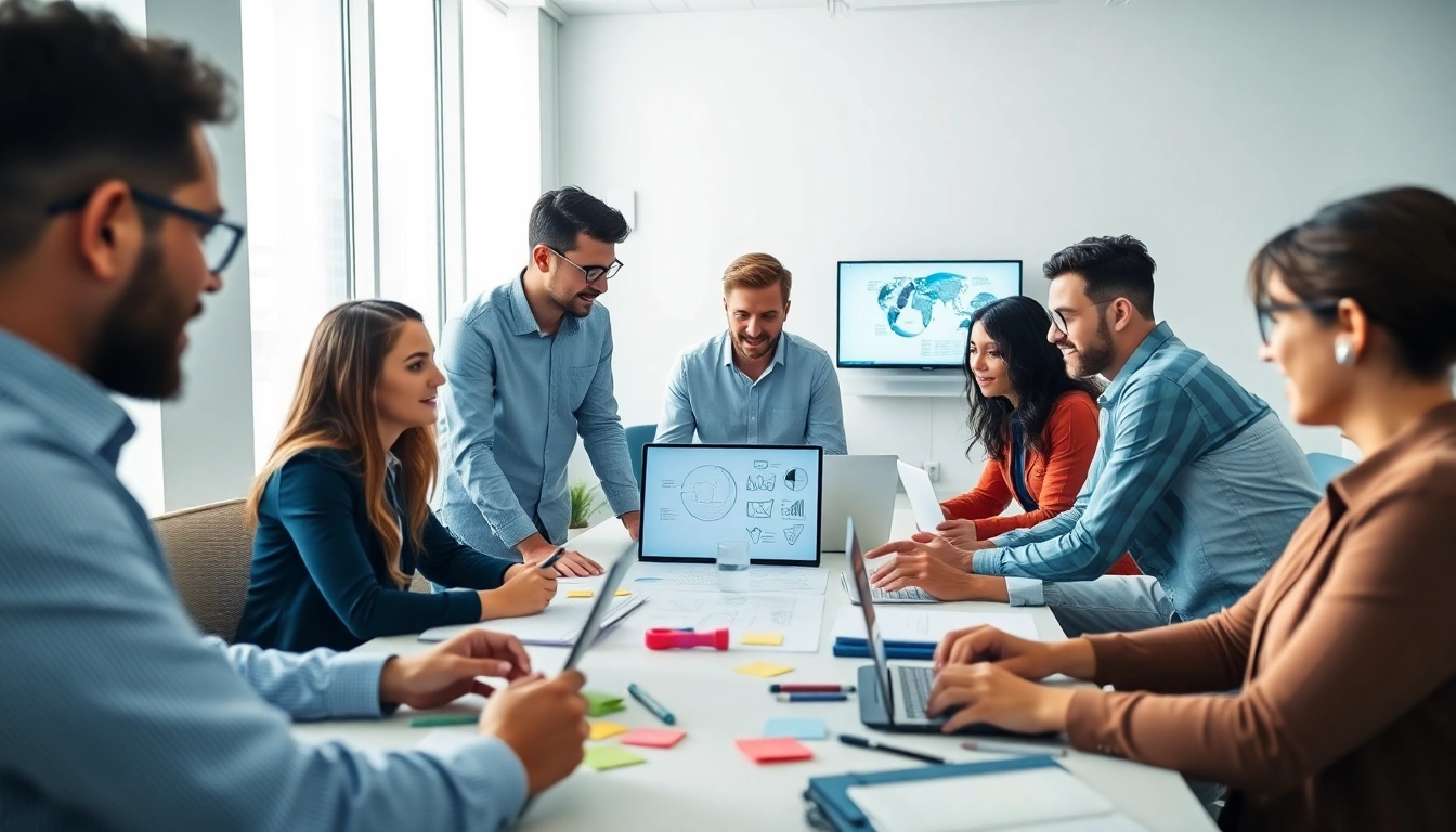 Marketing Strategien durch kreative Webdesign-Experten in einem modernen Büro entwickeln.