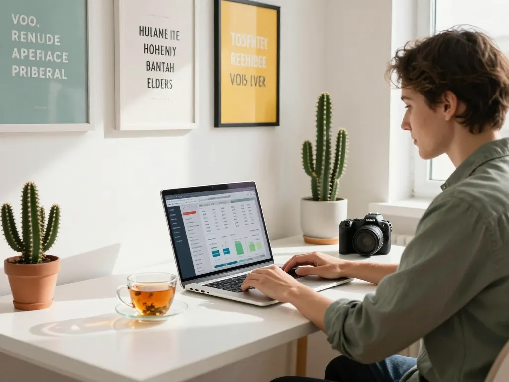Steigern Sie Ihren Nebenverdienst von zuhause mit einem inspirierenden Home-Office-Setup für Remote-Arbeit.