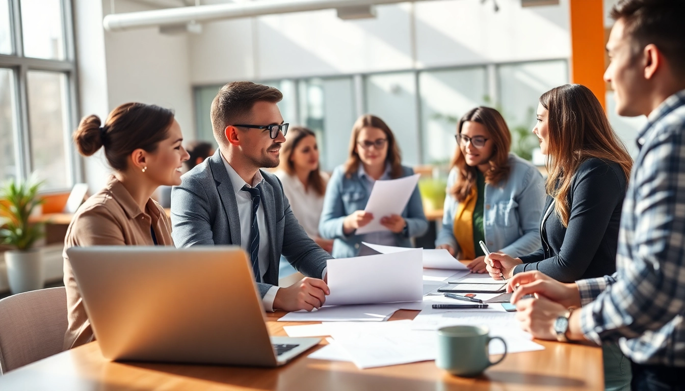 Headhunter Ingenieure führt Gespräch mit Ingenieuren in einem modernen Büro.