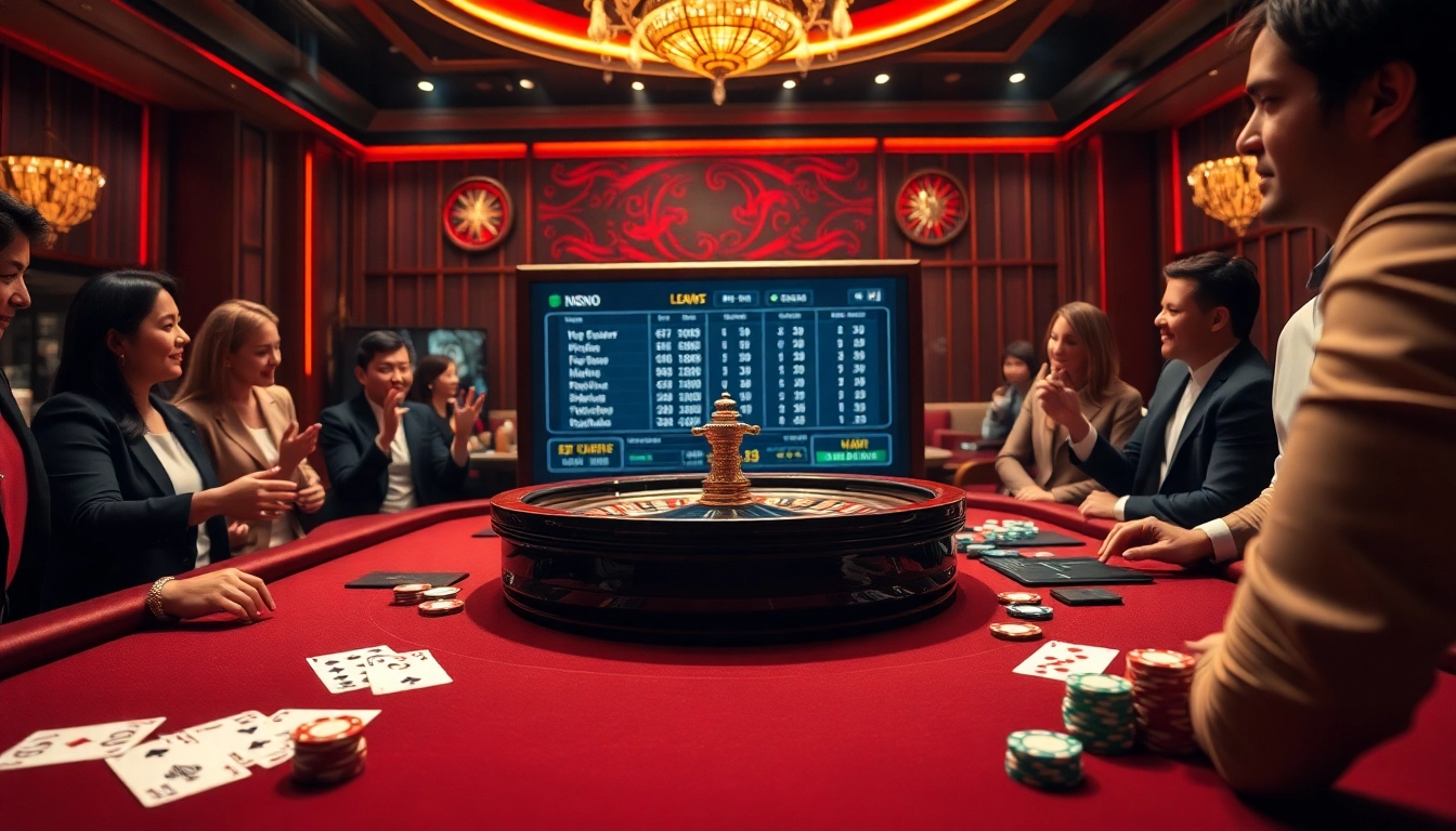 Experience online gaming excitement with Đăng nhập S8 at a vibrant casino scene featuring betting tables and roulette.