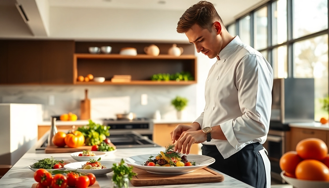 Gastronomie erleben: Professioneller Koch in einer modernen Küche mit frischen Zutaten.